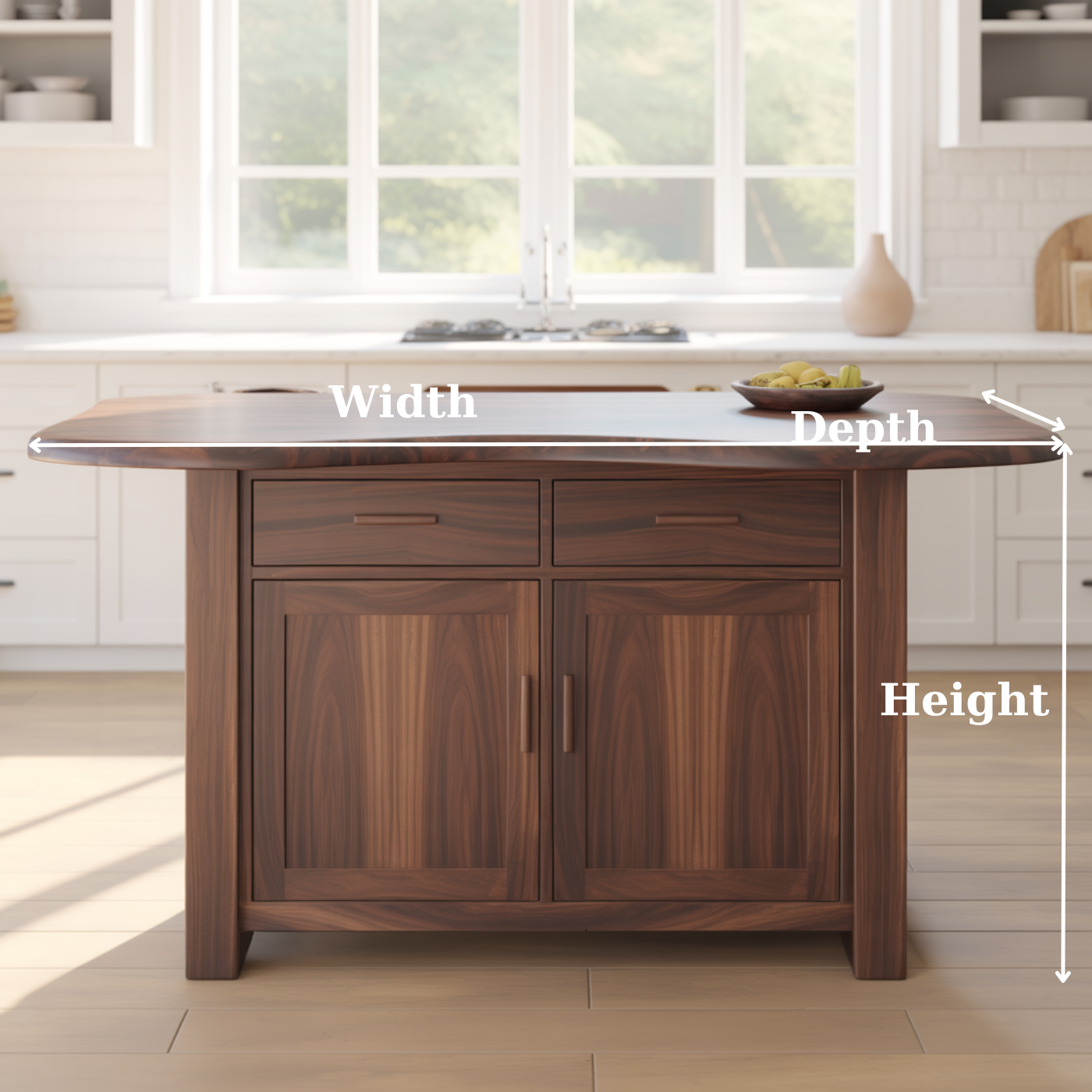Handcrafted Solid Wood Kitchen Island with Live-Edge Curved Top and Spacious Storage Lynnsnail