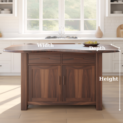 Handcrafted Solid Wood Kitchen Island with Live-Edge Curved Top and Spacious Storage Lynnsnail