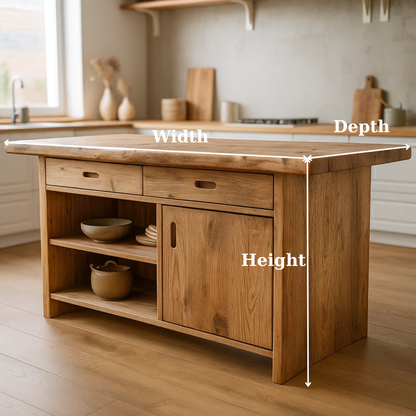 Handcrafted Solid Wood Kitchen Island with Open Shelves and Sliding-Door Storage Lynnsnail