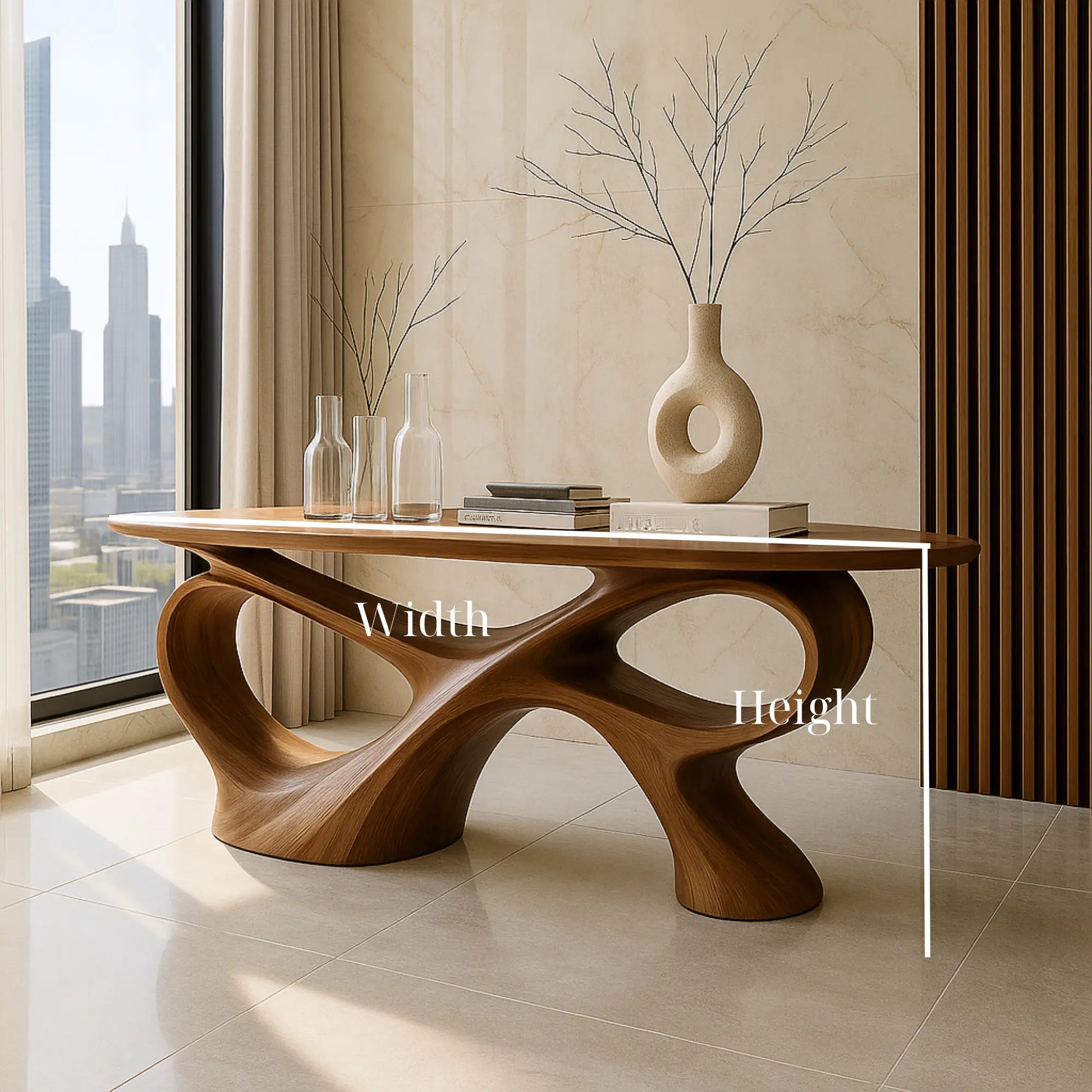 Handcrafted Solid Wood Sculptural Console Table – Contemporary Organic Style Lynnsnail