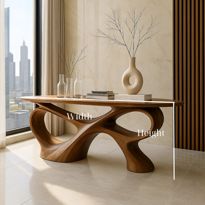Handcrafted Solid Wood Sculptural Console Table – Contemporary Organic Style Lynnsnail