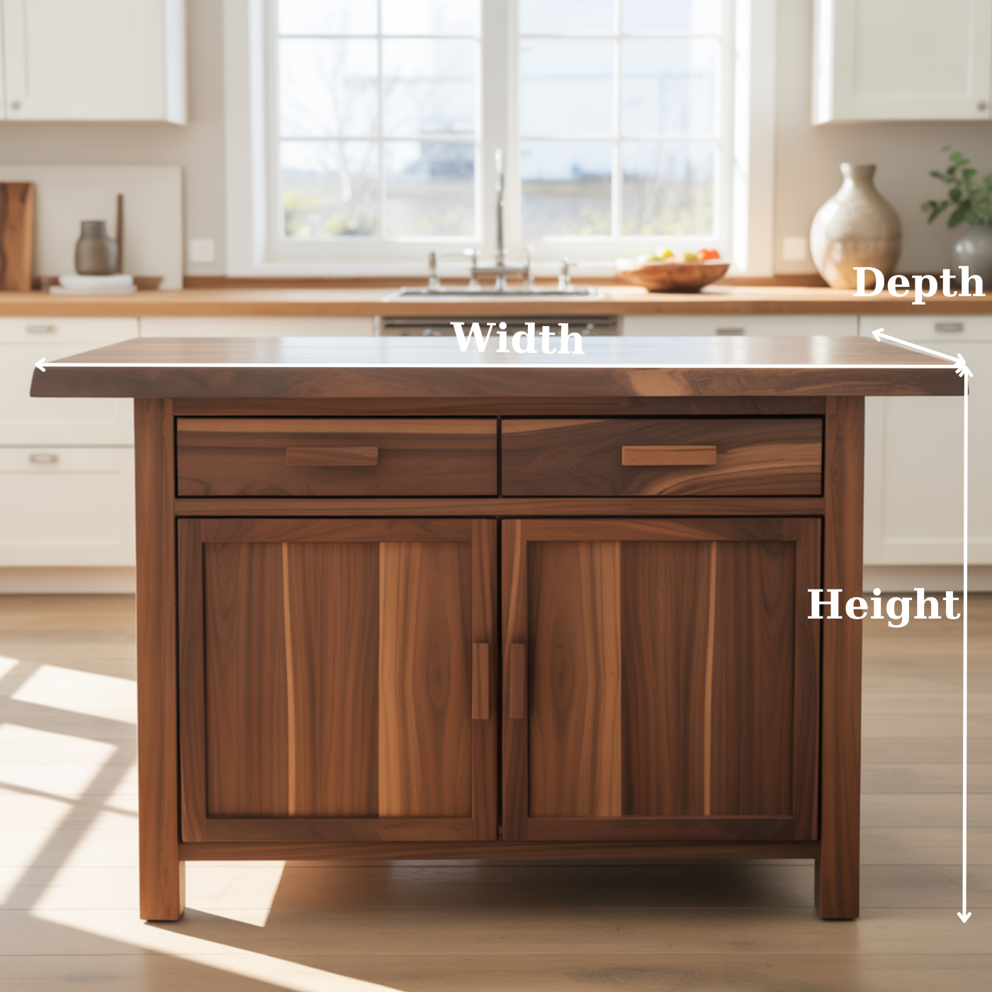 Handcrafted Solid Wood Kitchen Island with Dual Drawers and Spacious Cabinet Storage Lynnsnail