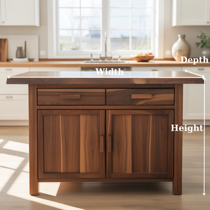 Handcrafted Solid Wood Kitchen Island with Dual Drawers and Spacious Cabinet Storage Lynnsnail