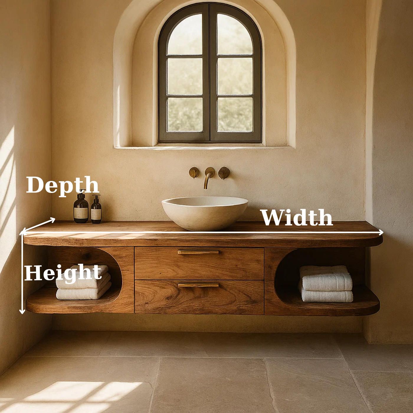 Handcrafted Solid Wood Floating Vanity - Organic Console with Curved Edges and Storage Nooks Lynnsnail