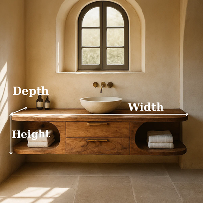 Handcrafted Solid Wood Floating Vanity - Organic Console with Curved Edges and Storage Nooks Lynnsnail