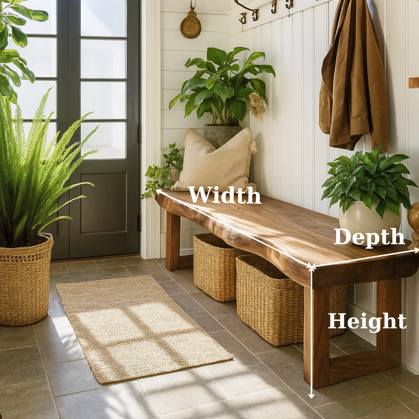 Handcrafted Solid Wood Bench – Live-Edge Entryway Bench with Organic Charm Lynnsnail
