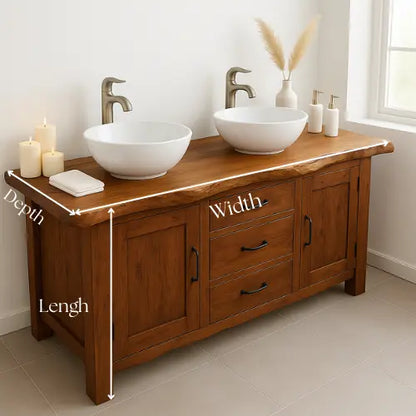 Handcrafted Double Sink Bathroom Vanity – Solid Wood Live Edge Countertop with Drawers & Cabinets – Rustic Modern Design for Natural Interiors Lynnsnail