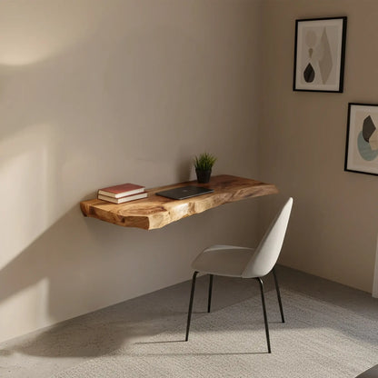 Live Edge Solid Wood Wall Desk for Minimalist Home Workspace Lynnsnail