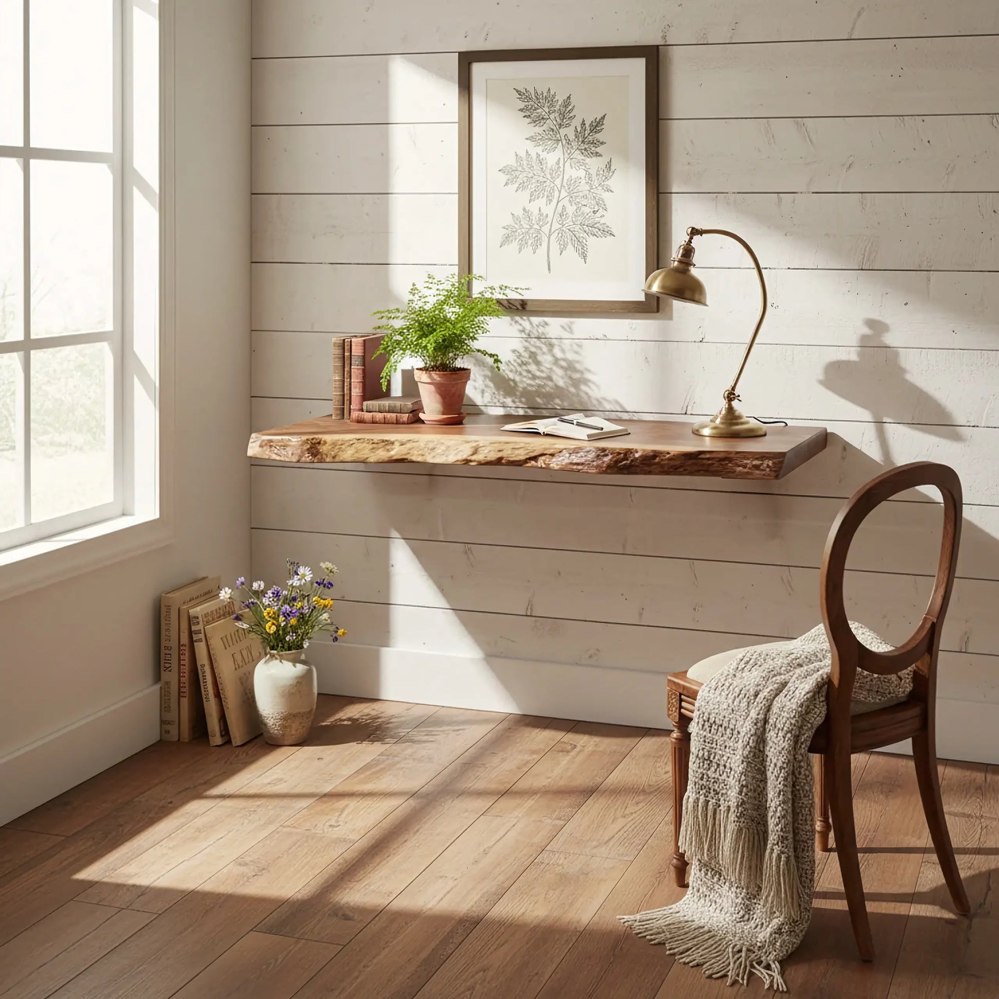 Live Edge Solid Wood Floating Desk Shelf for Small Spaces Lynnsnail