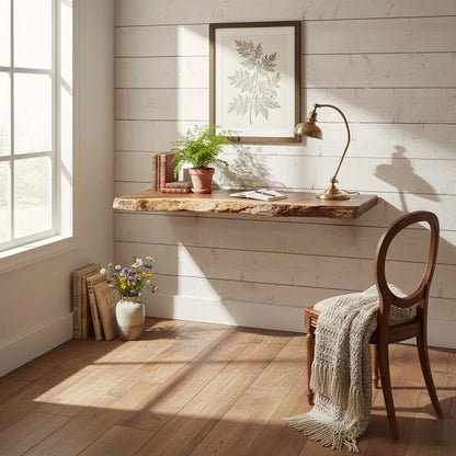 Live Edge Solid Wood Floating Desk Shelf for Small Spaces Lynnsnail