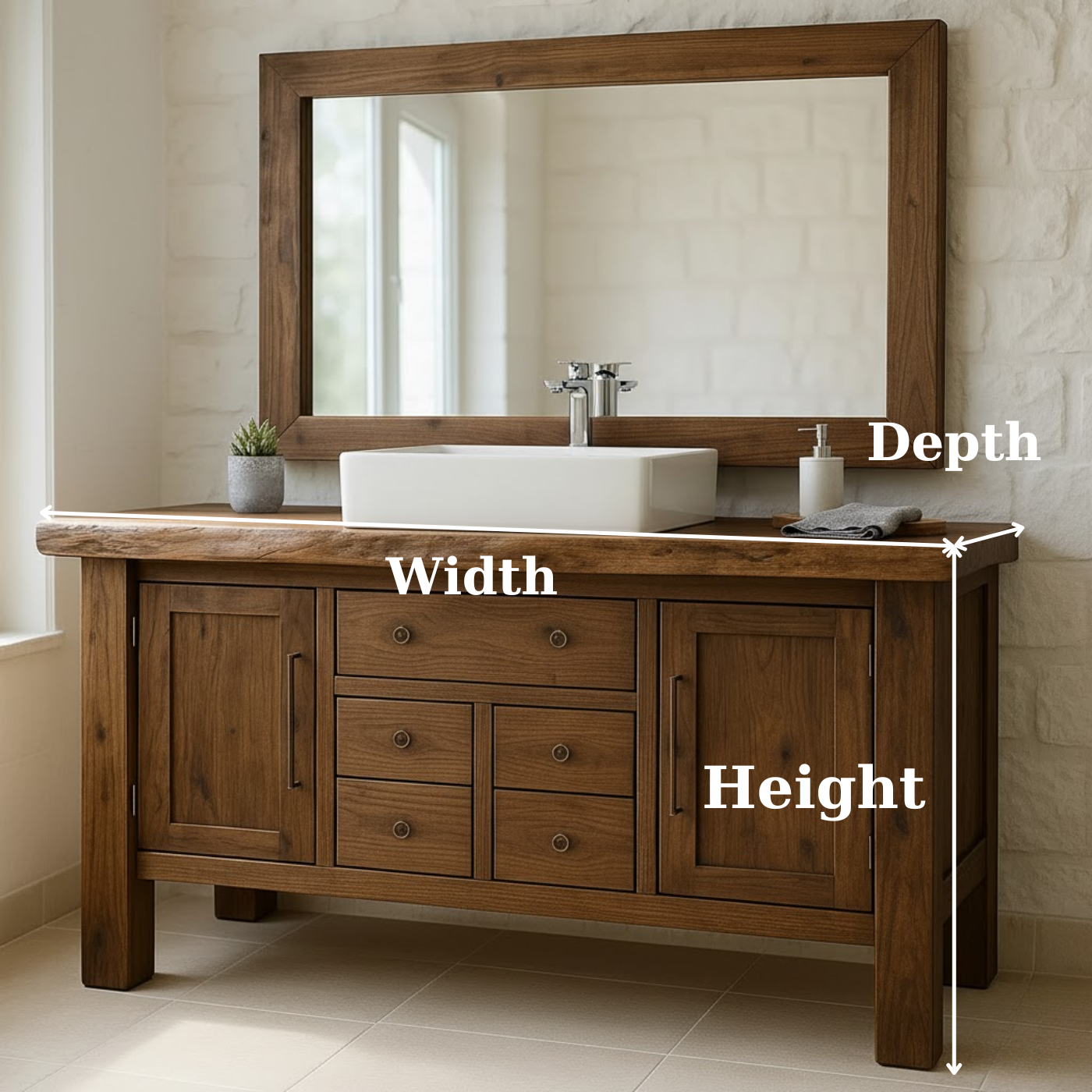 Handcrafted Solid Wood Bathroom Vanity - Live Edge Top, Cabinets, Drawers & Vessel Sink Base Lynnsnail