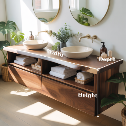 Handcrafted Solid Wood Floating Bathroom Vanity with Open Shelves & Soft-Close Drawers Lynnsnail