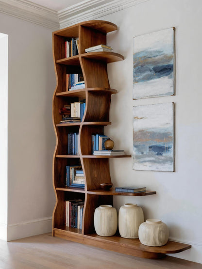 Modern Bookshelf With Wavy Design For Living Room Lynnsnail