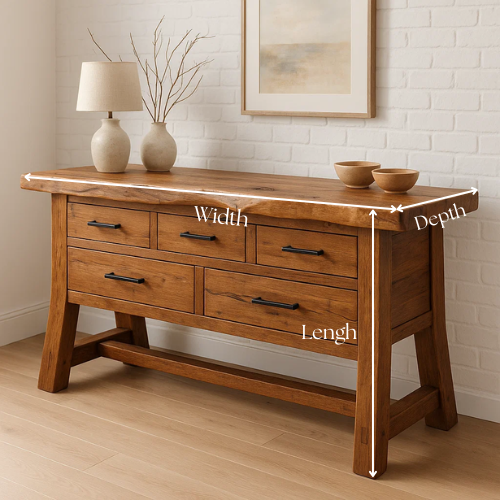 Handcrafted Solid Wood Rustic Console Table with Live Edge Top and Five Drawers Lynnsnail