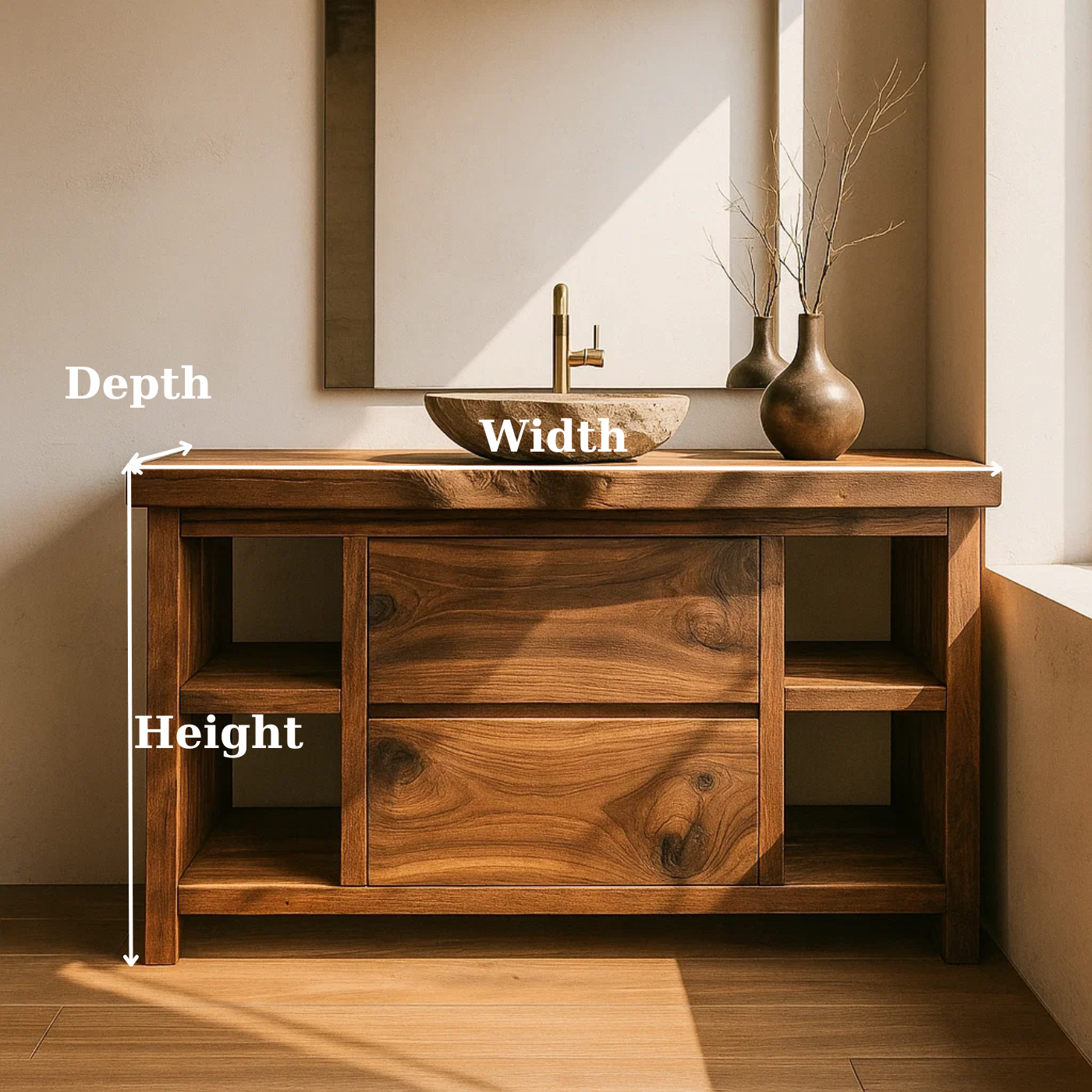 Handcrafted Solid Wood Bathroom Vanity with Live Edge Top and Curved Drawer Design Lynnsnail