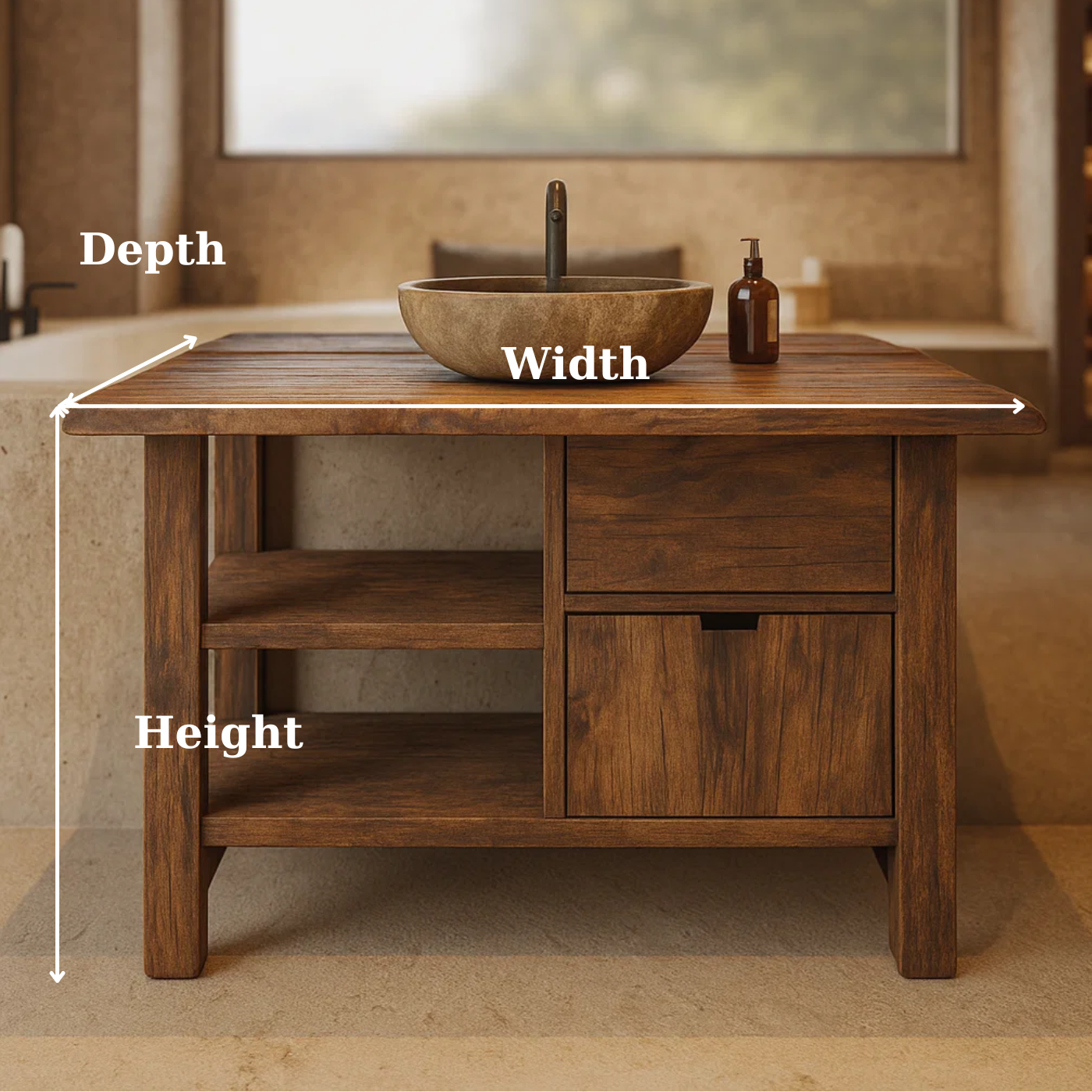 Handcrafted Solid Wood Bathroom Vanity with Open Shelves and Soft-Close Storage Lynnsnail