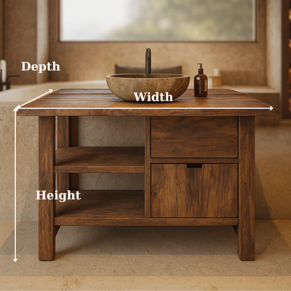 Handcrafted Solid Wood Bathroom Vanity with Open Shelves and Soft-Close Storage Lynnsnail