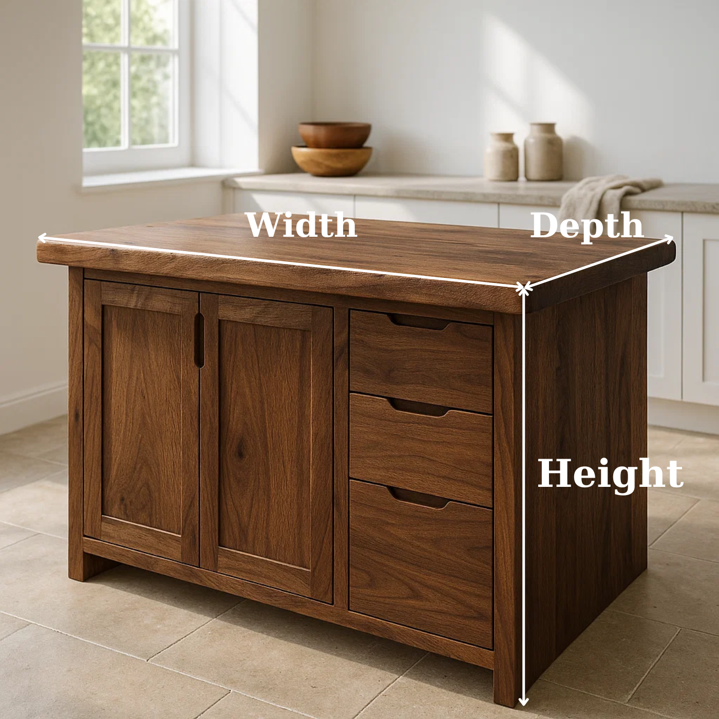 Handcrafted Soild Wood Kitchen Island - Modern Storage Cabinet & Prep Station Lynnsnail