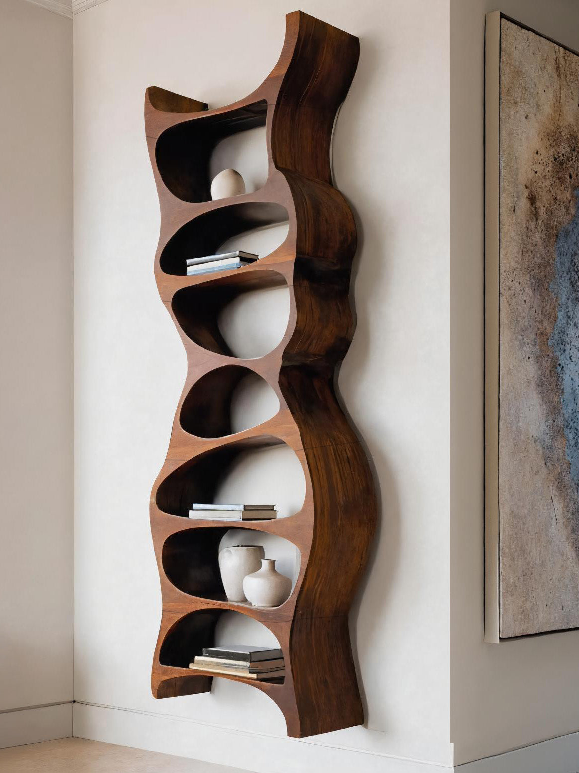 Tall Sculptural Wall Mounted Bookshelf For Living Room Lynnsnail