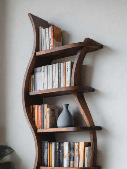 Modern Sculptural Bookshelf With Curved Design For Living Room Lynnsnail