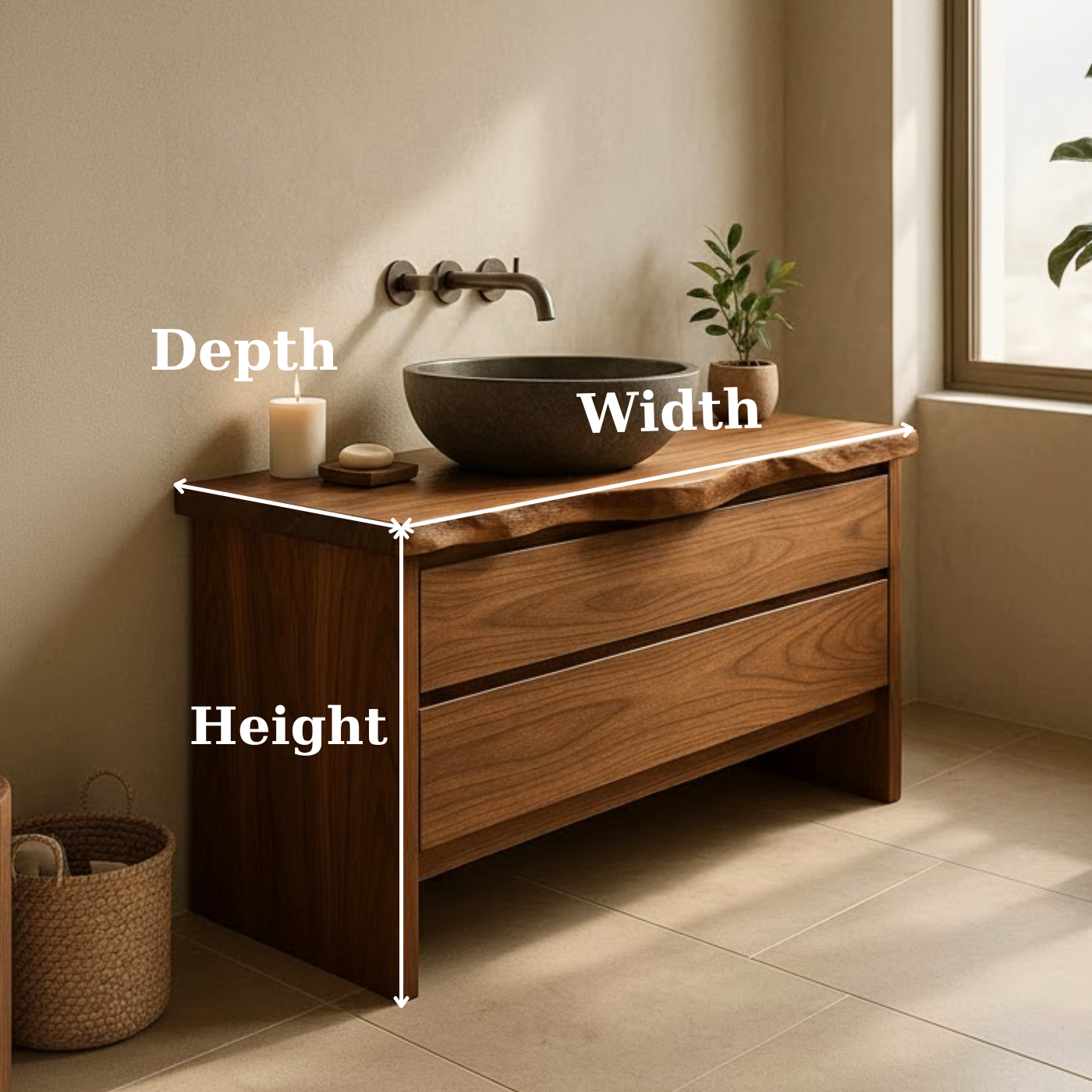 Handcrafted Solid Wood Bathroom Vanity with Live Edge Top - Rustic Modern Washstand Lynnsnail