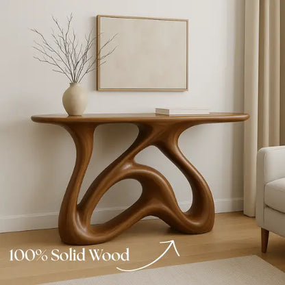 Handcrafted Solid Wood Flowform Console Table – Modern Organic Sculpture Lynnsnail
