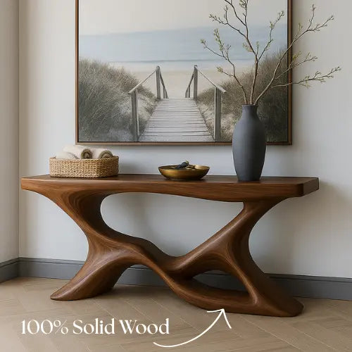 Handcrafted Solid Wood Shoreline Console Table – Modern Organic Sculpture Lynnsnail