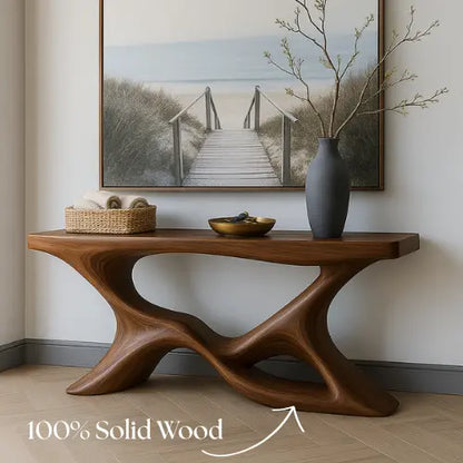 Handcrafted Solid Wood Shoreline Console Table – Modern Organic Sculpture Lynnsnail