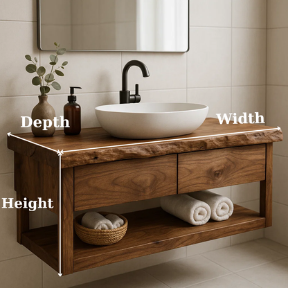 Handcrafted Solid Wood Floating Bathroom Vanity with Live Edge Top - Modern Rustic Washstand Lynnsnail