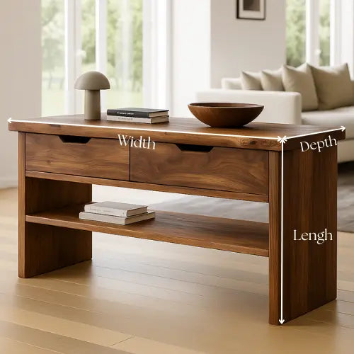 Handcrafted Solid Wood Console Table – Walnut Finish with Drawers and Open Shelf Lynnsnail