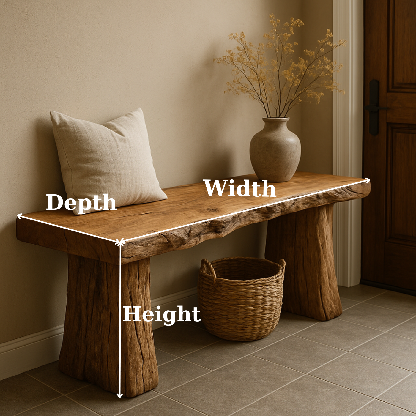 Handcrafted Solid Wood Rustic Bench – Natural Live-Edge Slab Entryway Seating Lynnsnail