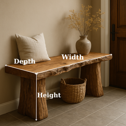 Handcrafted Solid Wood Rustic Bench – Natural Live-Edge Slab Entryway Seating Lynnsnail