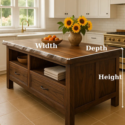 Handcrafted Solid Wood Kitchen Island - Live-Edge & Storage Lynnsnail