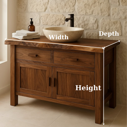 Handcrafted Solid Wood Bathroom Vanity - Live Edge Top Cabinet with Drawers & Doors Lynnsnail
