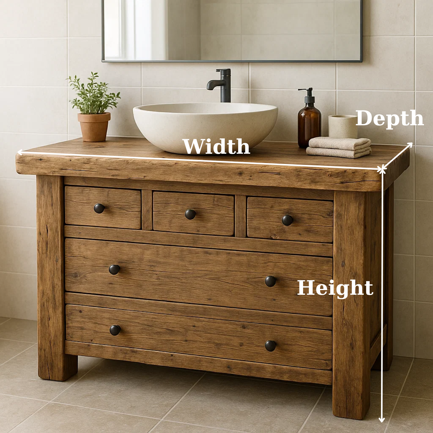 Handcrafted Solid Wood Single Bathroom Vanity - Rustic Storage Cabinet with Drawers Lynnsnail