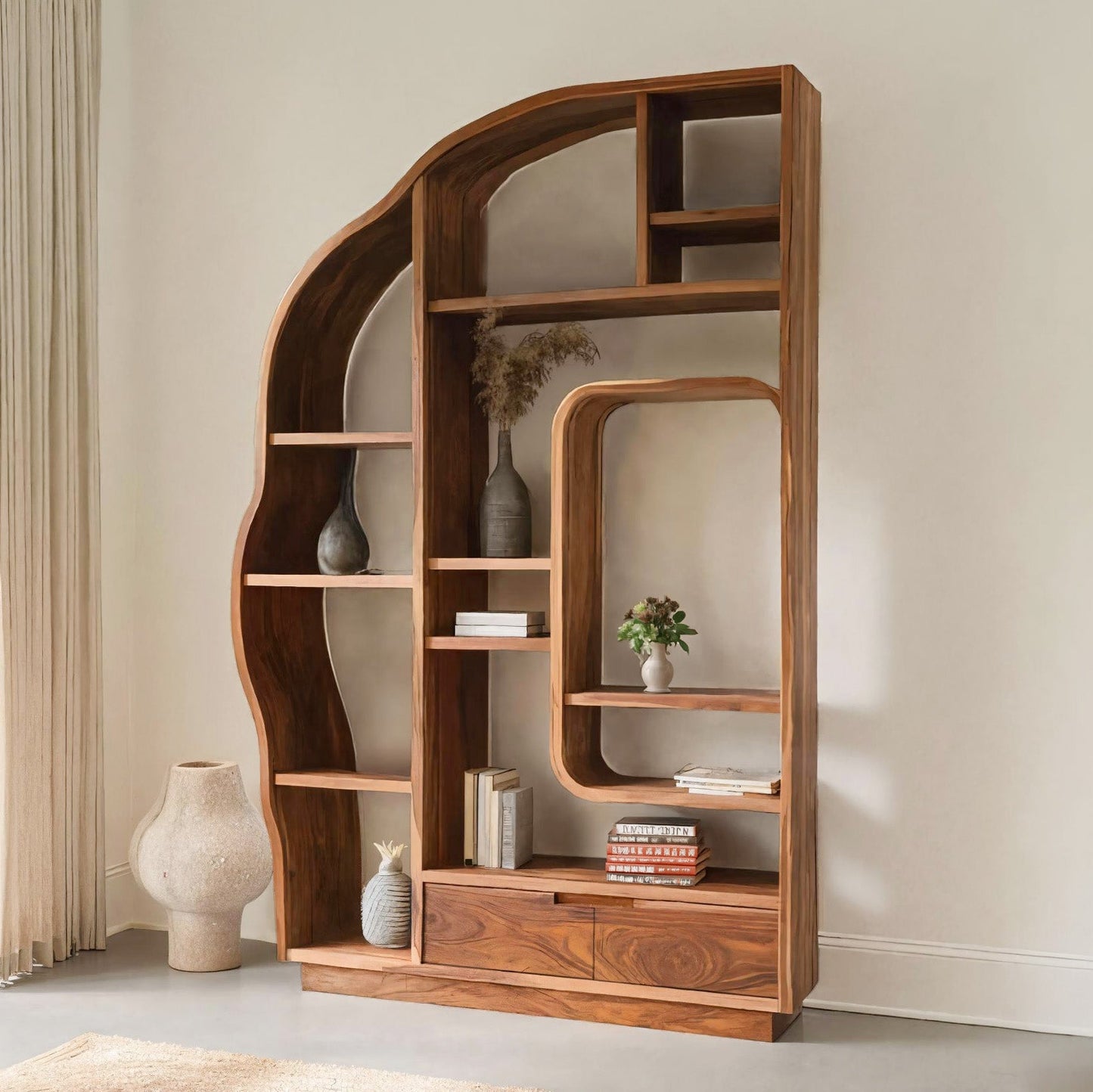 Minimalist Organic Bookshelf With Drawers For Home Decor Lynnsnail