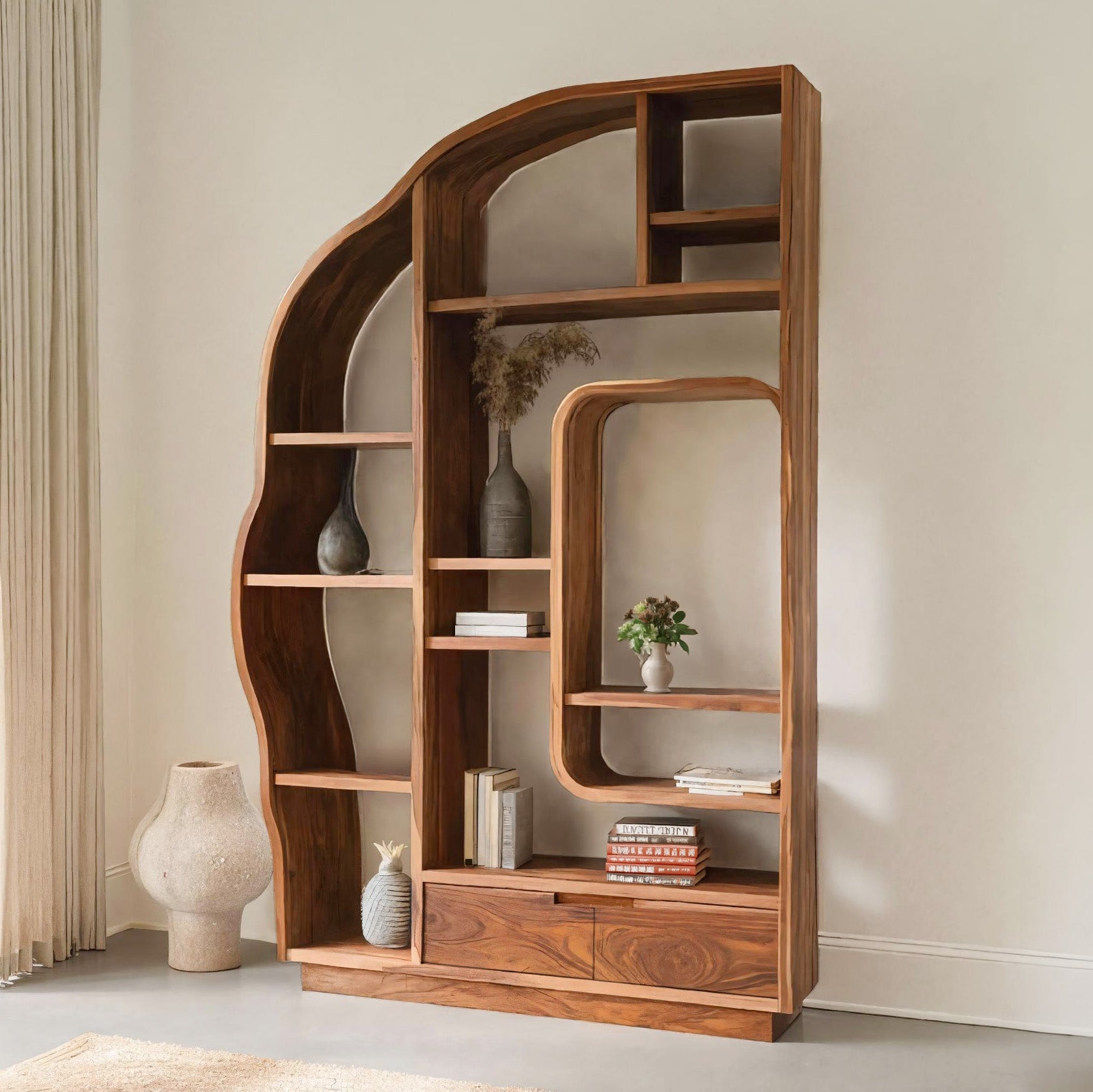 Minimalist Organic Bookshelf With Drawers For Home Decor Lynnsnail