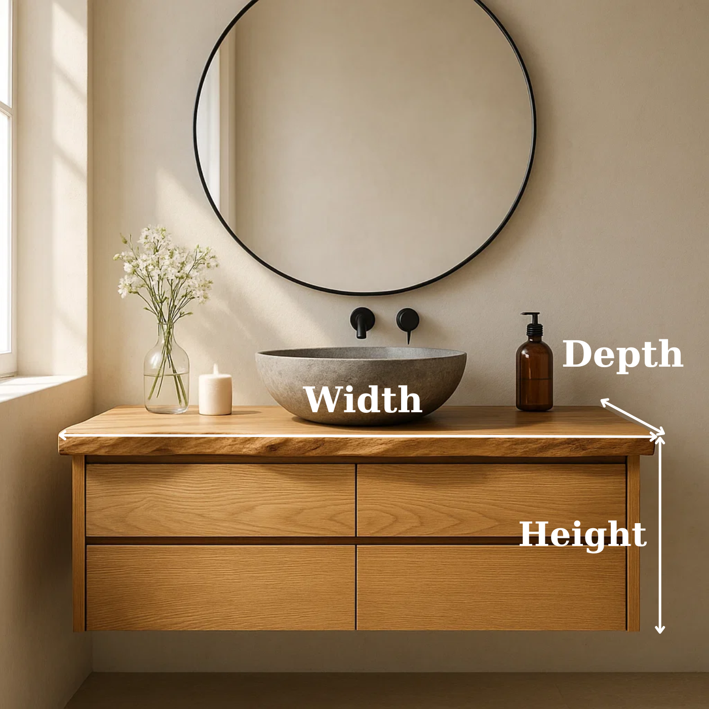 Handcrafted Solid Wood Floating Bathroom Vanity with Live Edge Top - Minimalist Modern Design Lynnsnail
