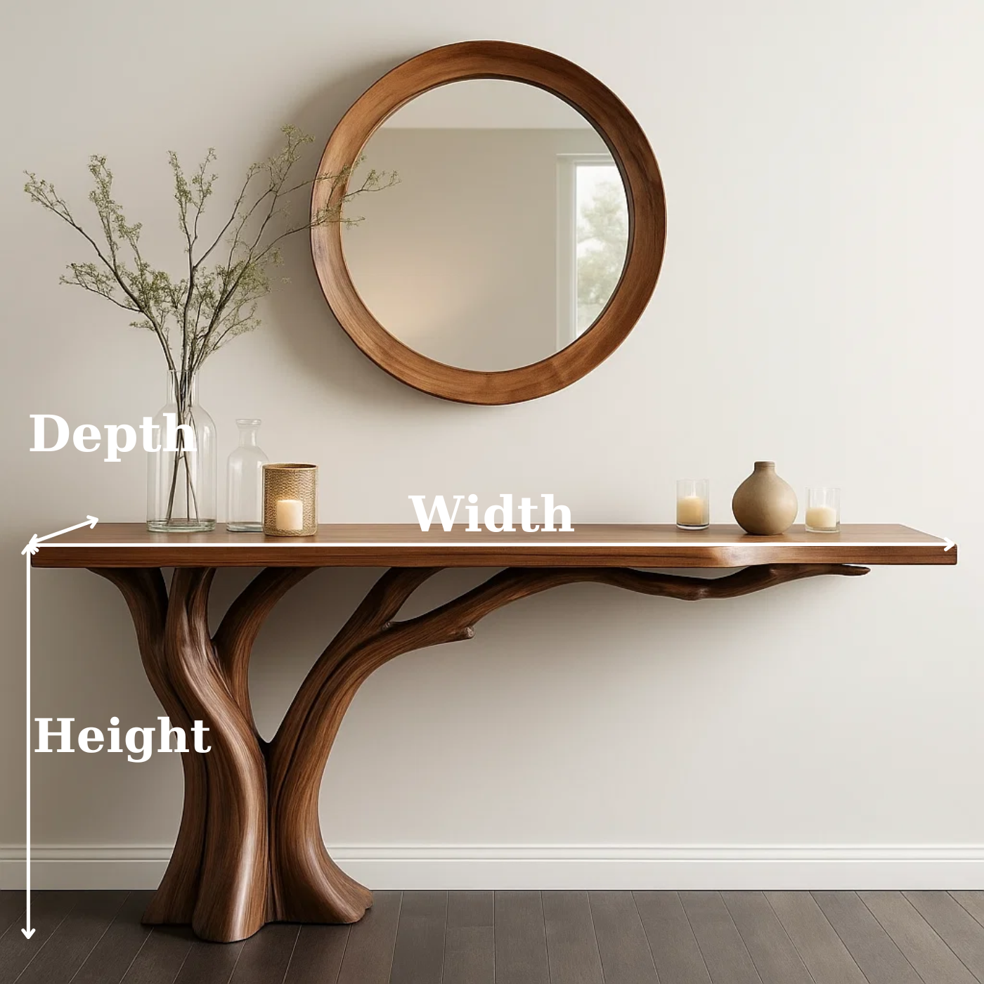 Handcrafted Solid Wood Entryway Console Table with Organic Branch Design Lynnsnail
