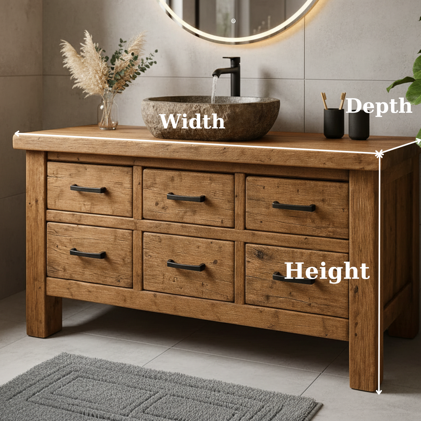 Handcrafted Soild Wood Bathroom Vanity - Farmhouse Storage Cabinet with 6 Drawers Lynnsnail