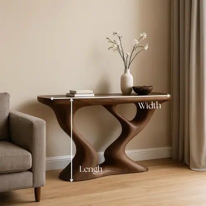 Handcrafted Solid Wood Duality Console Table – Modern Organic Form Lynnsnail