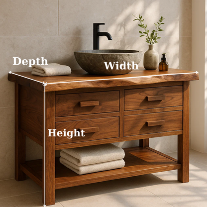 Handcrafted Solid Wood Bathroom Vanity with Live Edge Top and 4 Drawers Lynnsnail