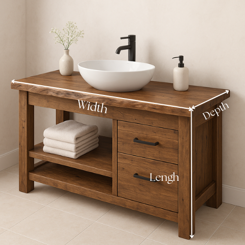 Handcrafted Solid Wood Bathroom Vanity – Rustic Live Edge Countertop with 2 Drawers & Open Shelf – Farmhouse Natural Finish Lynnsnail