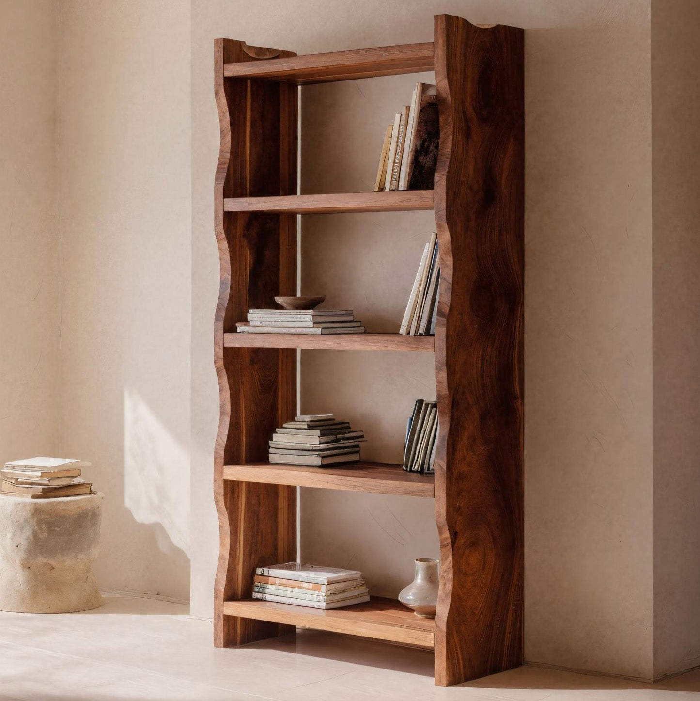 Modern Vertical Bookshelf With Natural Grain Design For Living Lynnsnail
