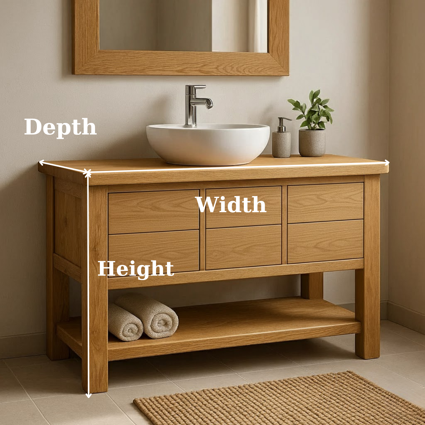Handcrafted Solid Wood Bathroom Vanity with Oak Finish and Open Shelf Lynnsnail