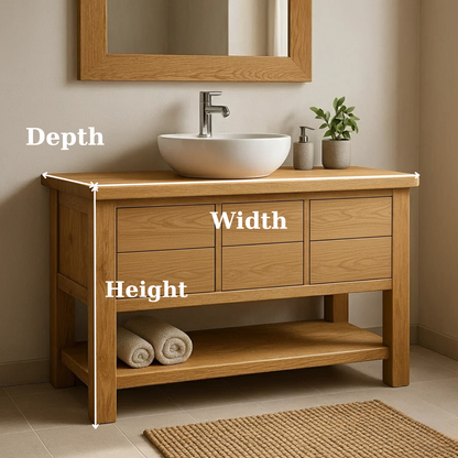 Handcrafted Solid Wood Bathroom Vanity with Oak Finish and Open Shelf Lynnsnail