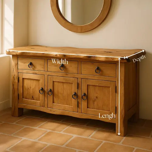 Handcrafted Solid Wood Live Edge Console Table – Rustic Oak with Drawers and Cabinet Doors Lynnsnail