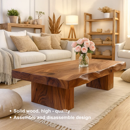 Handcrafted Solid Wood Coffee Table with Sculpted Live Edge – Modern Organic Wood Center Table for Japandi Living Spaces Lynnsnail