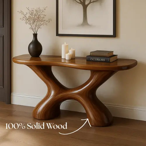 Handcrafted Solid Wood Fusion Console Table – Organic Modern Aesthetic Lynnsnail