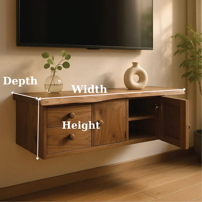 Handcrafted Solid Wood Floating TV Stand, Live Edge Media Console with Cabinet & Drawers Lynnsnail